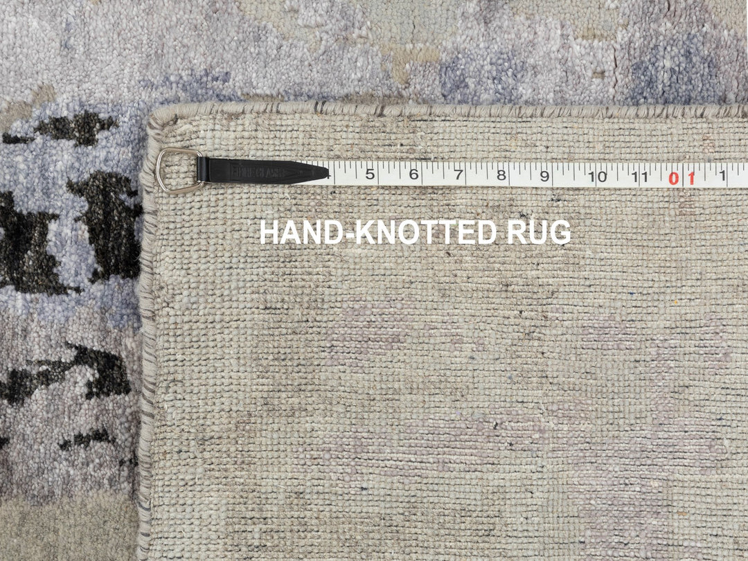 2'4" x 7'5" New Hand Knotted Grey Wool & Silk Runner Oriental Rug - MOA10258457