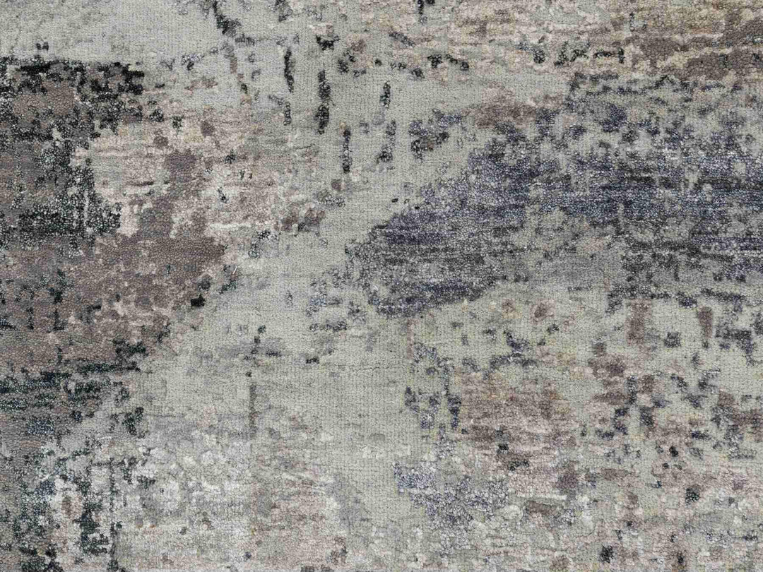 2'8" x 7'8" New Hand Knotted Grey Wool & Silk Runner Oriental Rug - MOA10258458