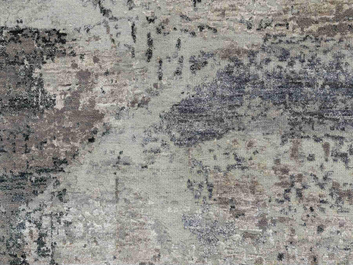 2'8" x 7'8" New Hand Knotted Grey Wool & Silk Runner Oriental Rug - MOA10258458