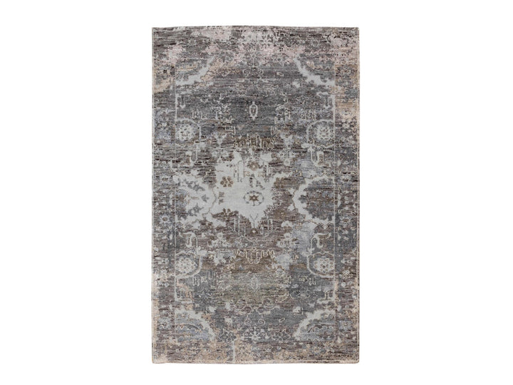 3'0" x 4'10" New Hand Knotted Grey Wool & Silk Rectangle Oriental Rug - MOA10258461