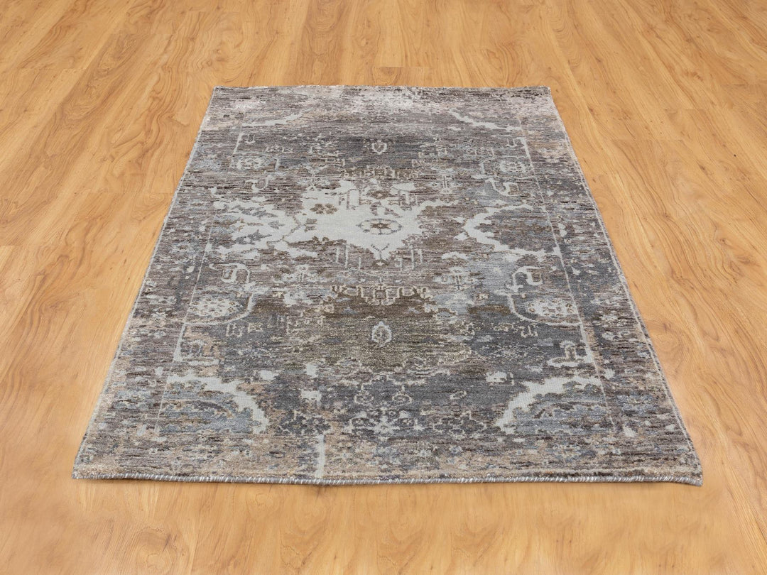 3'0" x 4'10" New Hand Knotted Grey Wool & Silk Rectangle Oriental Rug - MOA10258461