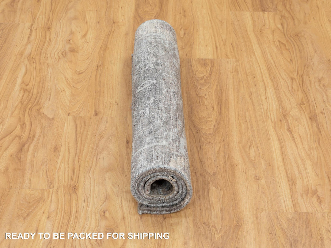 3'0" x 4'10" New Hand Knotted Grey Wool & Silk Rectangle Oriental Rug - MOA10258461