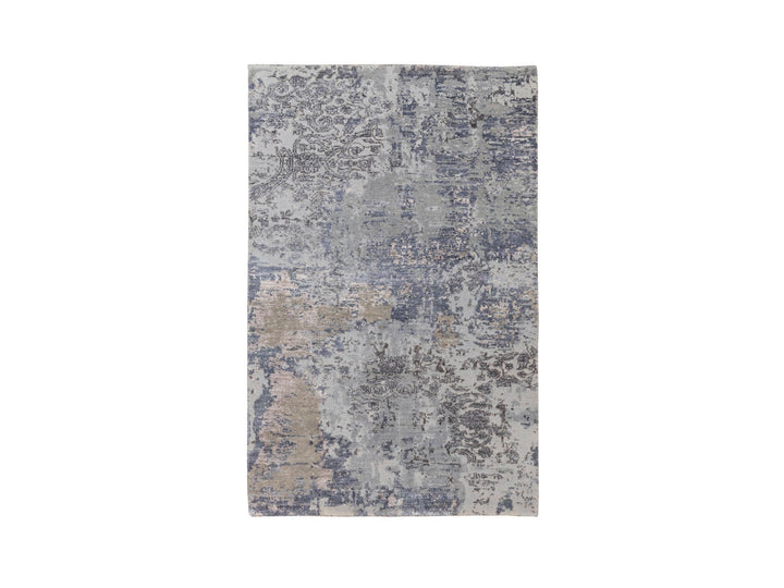 3'0" x 5'0" New Hand Knotted Grey Wool & Silk Rectangle Oriental Rug - MOA10258463