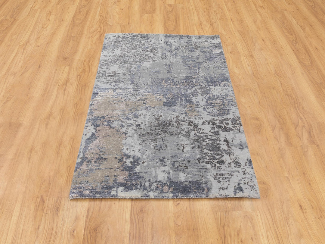 3'0" x 5'0" New Hand Knotted Grey Wool & Silk Rectangle Oriental Rug - MOA10258463