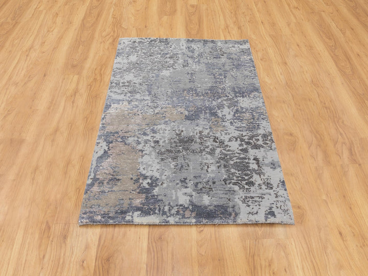 3'0" x 5'0" New Hand Knotted Grey Wool & Silk Rectangle Oriental Rug - MOA10258463