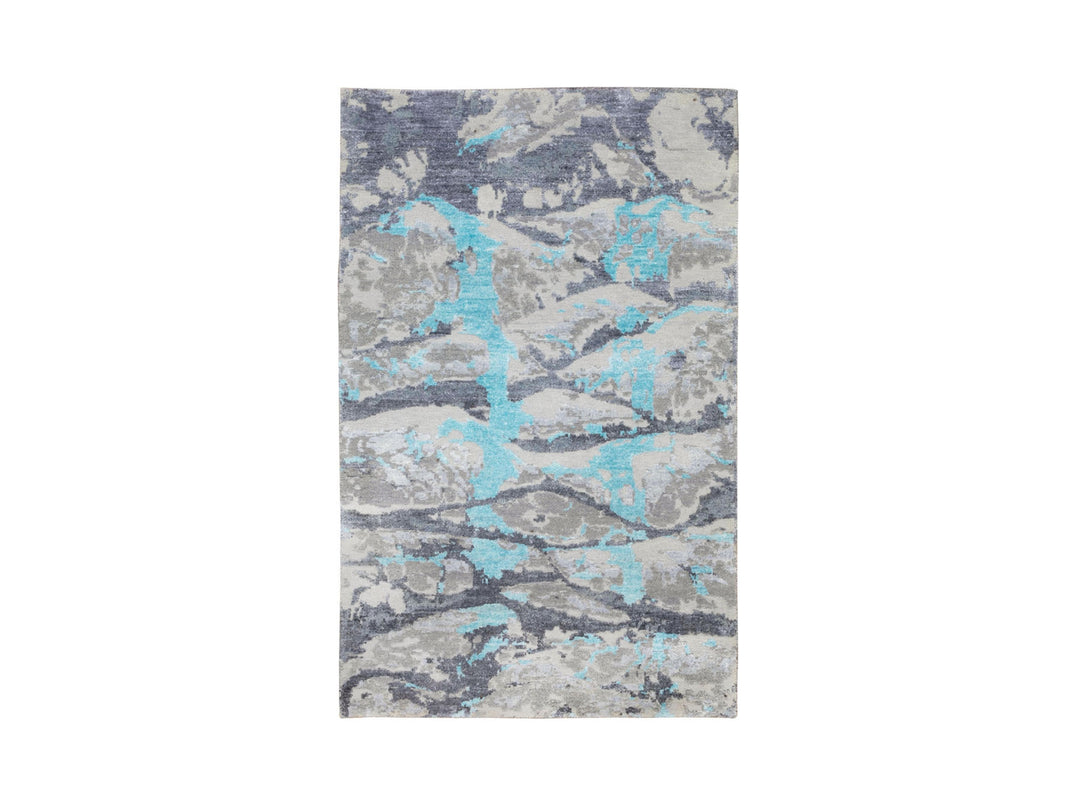 3'0" x 5'0" New Hand Knotted Grey Wool & Silk Rectangle Oriental Rug - MOA10258464