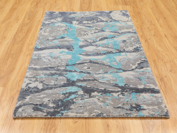 3'0" x 5'0" New Hand Knotted Grey Wool & Silk Rectangle Oriental Rug - MOA10258464