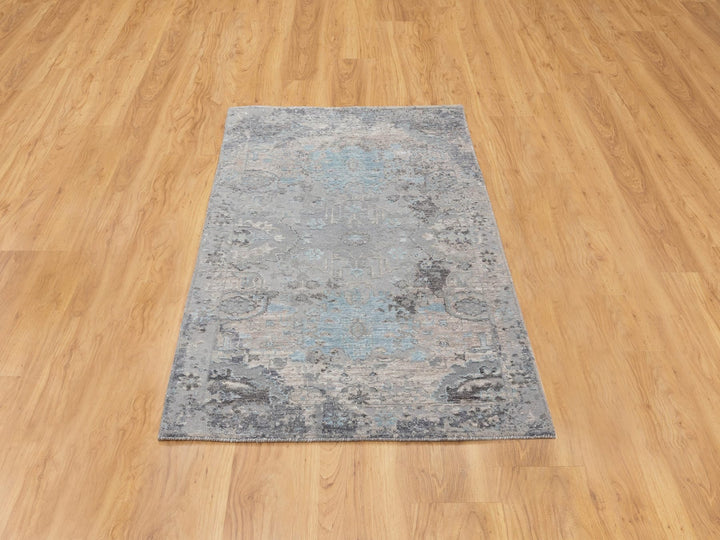 3'0" x 5'0" New Hand Knotted Grey Wool & Silk Rectangle Oriental Rug - MOA10258465