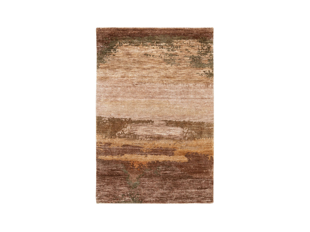 3'0" x 5'0" New Hand Knotted Brown Wool & Silk Rectangle Oriental Rug - MOA10258467