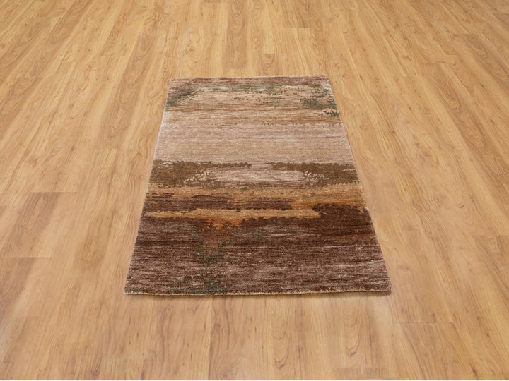 3'0" x 5'0" New Hand Knotted Brown Wool & Silk Rectangle Oriental Rug - MOA10258467