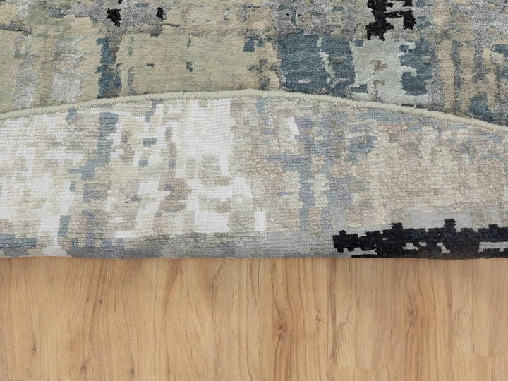 10'0" x 10'0" New Hand Knotted Grey Wool & Silk Round Oriental Rug - MOA10258480