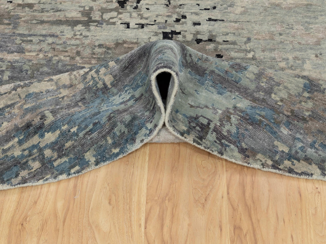 10'0" x 10'0" New Hand Knotted Grey Wool & Silk Round Oriental Rug - MOA10258480