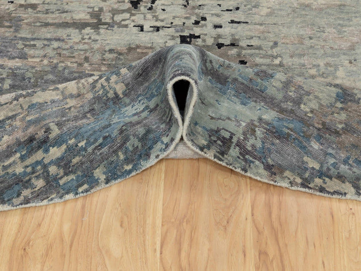 10'0" x 10'0" New Hand Knotted Grey Wool & Silk Round Oriental Rug - MOA10258480