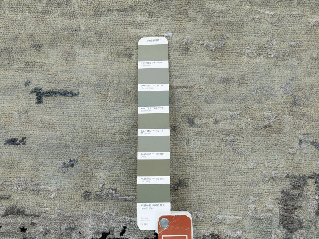 10'0" x 10'0" New Hand Knotted Beige Wool & Silk Round Oriental Rug - MOA10258480