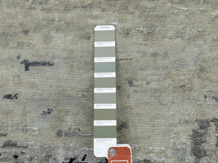 10'0" x 10'0" New Hand Knotted Beige Wool & Silk Round Oriental Rug - MOA10258480