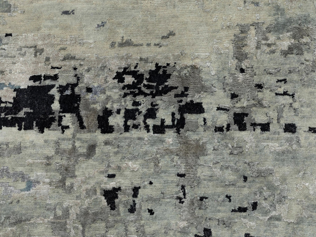 10'0" x 10'0" New Hand Knotted Grey Wool & Silk Round Oriental Rug - MOA10258480