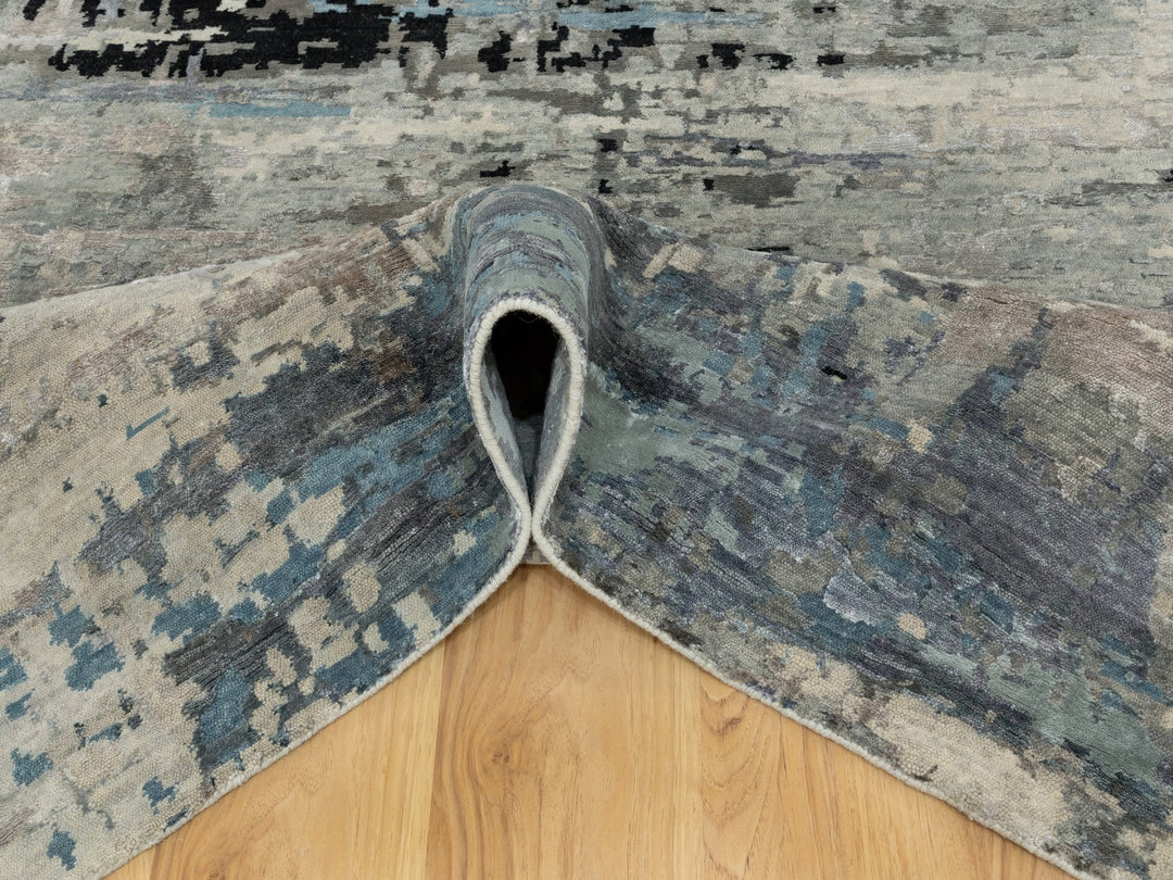6'3" x 8'10" New Hand Knotted Grey Wool & Silk Rectangle Oriental Rug - MOA10258481