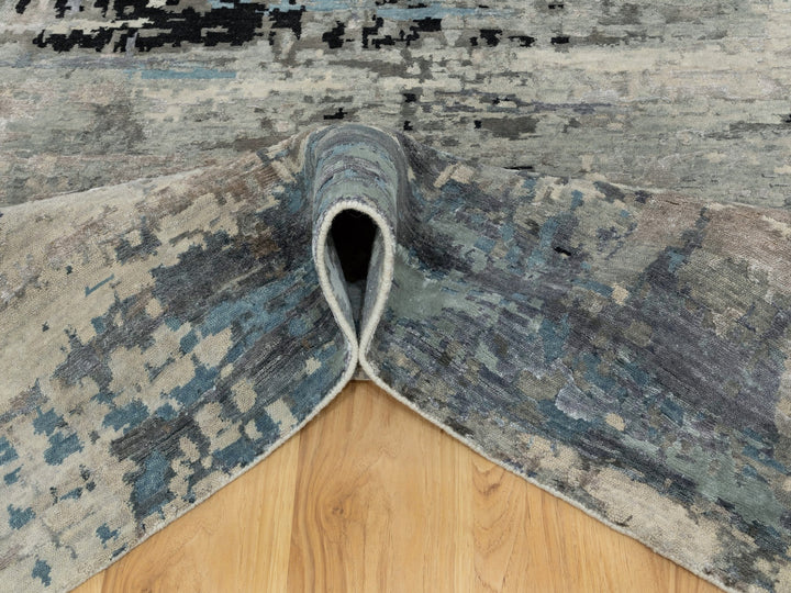 6'3" x 8'10" New Hand Knotted Beige Wool & Silk Rectangle Oriental Rug - MOA10258481