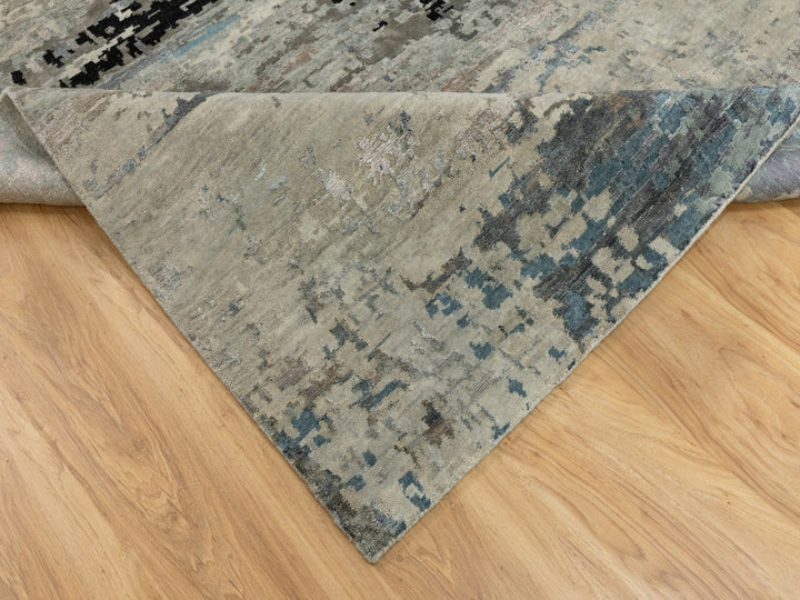 6'3" x 8'10" New Hand Knotted Grey Wool & Silk Rectangle Oriental Rug - MOA10258481