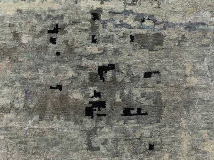 6'3" x 8'10" New Hand Knotted Grey Wool & Silk Rectangle Oriental Rug - MOA10258481