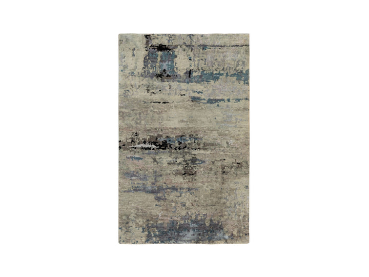 3'0" x 4'10" New Hand Knotted Grey Wool & Silk Rectangle Oriental Rug - MOA10258485