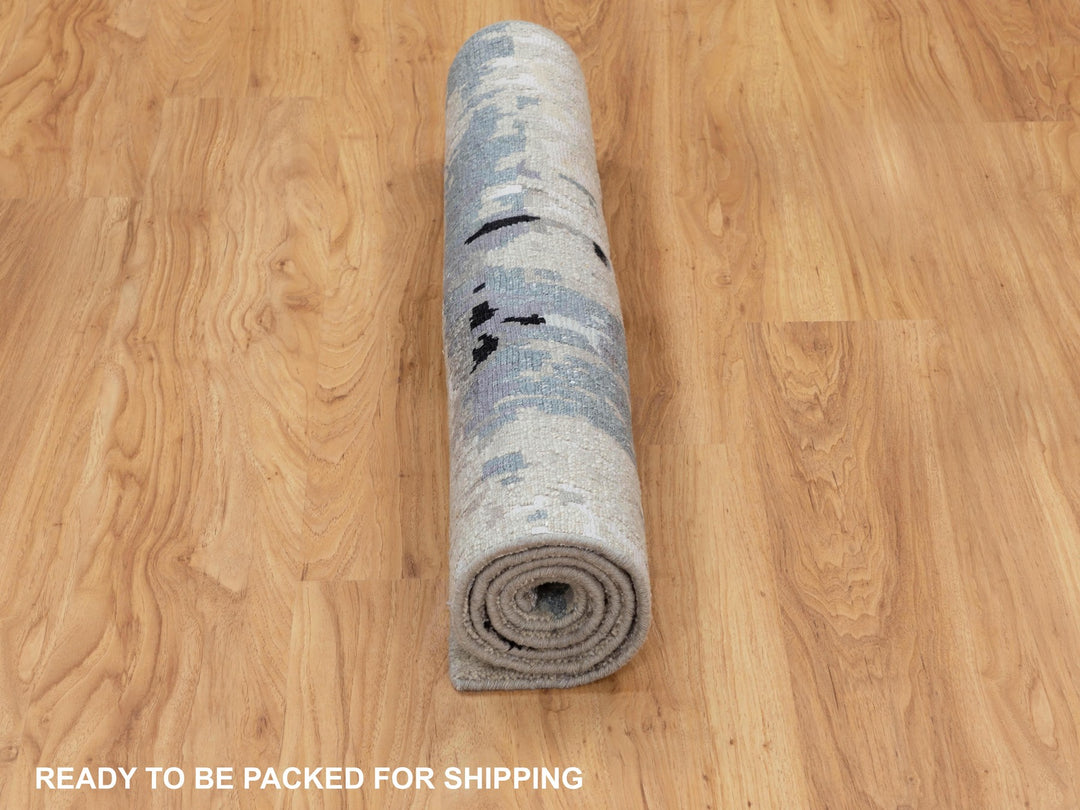 3'0" x 4'10" New Hand Knotted Grey Wool & Silk Rectangle Oriental Rug - MOA10258485