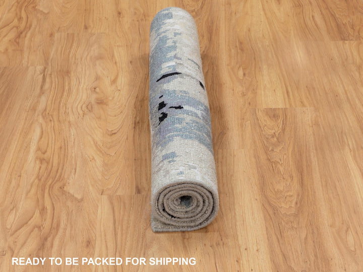 3'0" x 4'10" New Hand Knotted Grey Wool & Silk Rectangle Oriental Rug - MOA10258485