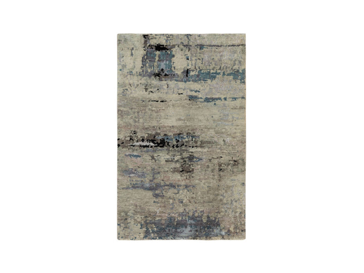 3'0" x 4'10" New Hand Knotted Grey Wool & Silk Rectangle Oriental Rug - MOA10258487