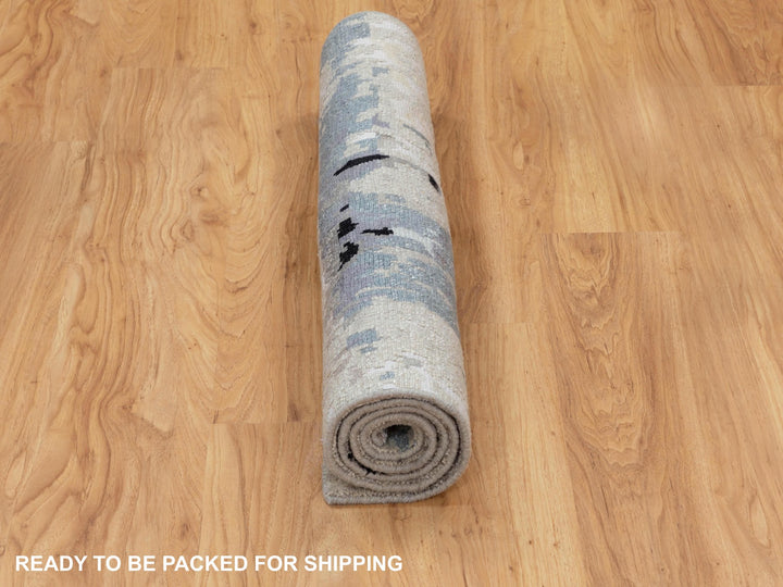 3'0" x 4'10" New Hand Knotted Grey Wool & Silk Rectangle Oriental Rug - MOA10258487