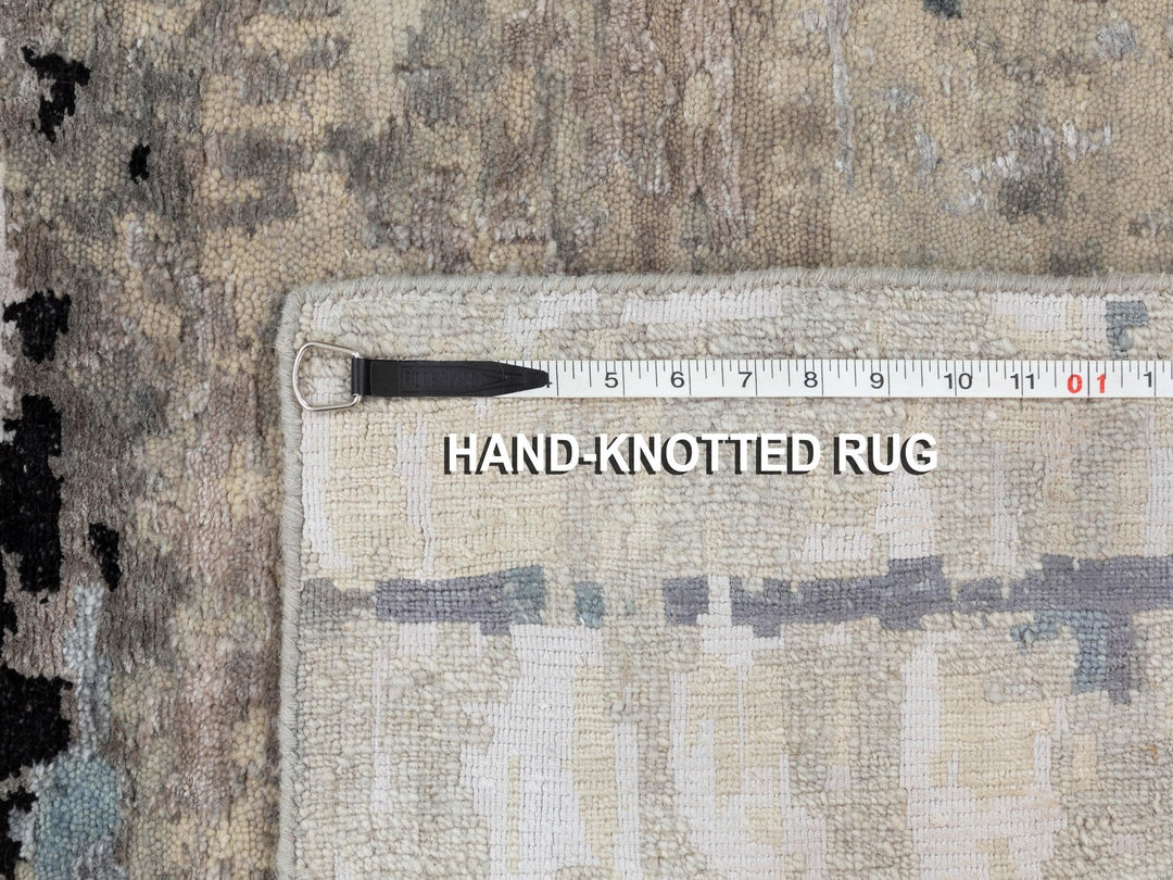 3'0" x 4'10" New Hand Knotted Grey Wool & Silk Rectangle Oriental Rug - MOA10258487