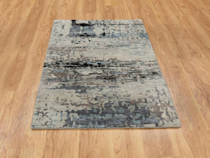 3'0" x 5'1" New Hand Knotted Grey Wool & Silk Rectangle Oriental Rug - MOA10258488