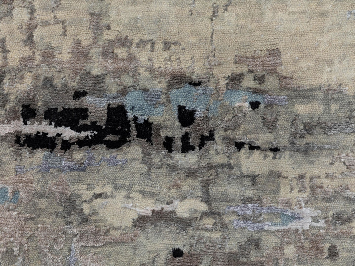 3'0" x 5'1" New Hand Knotted Grey Wool & Silk Rectangle Oriental Rug - MOA10258488
