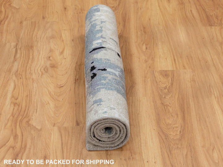 3'0" x 5'1" New Hand Knotted Grey Wool & Silk Rectangle Oriental Rug - MOA10258488