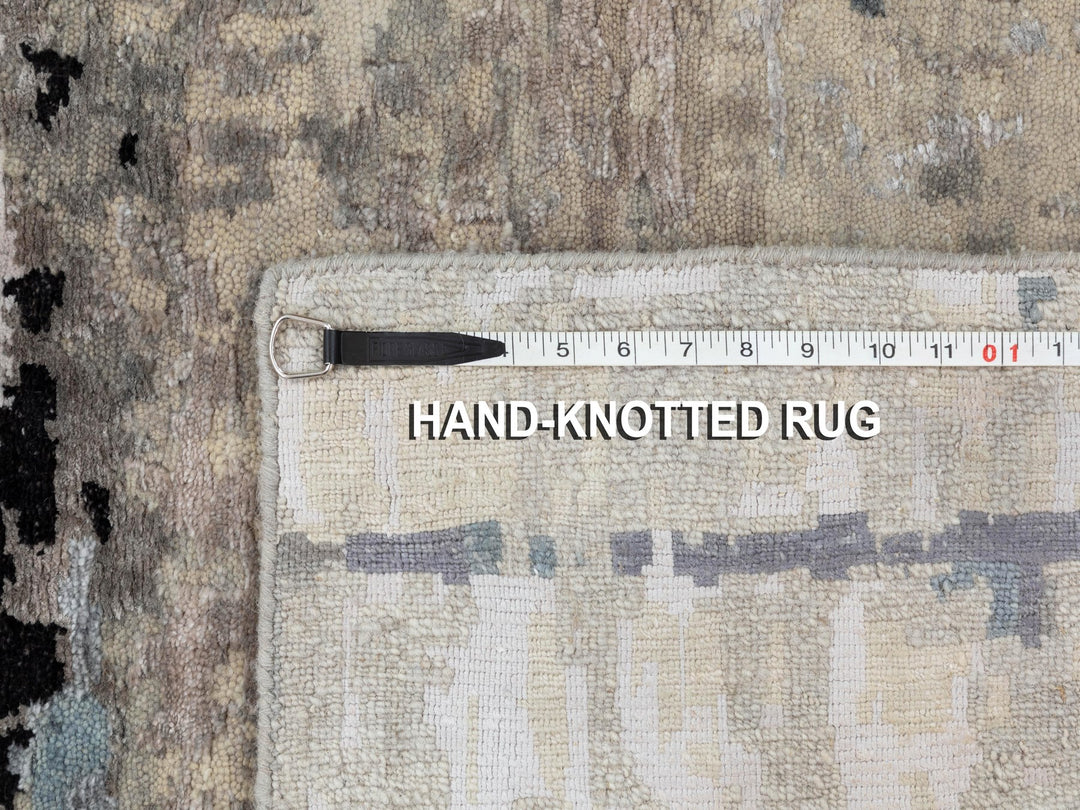 3'0" x 5'1" New Hand Knotted Grey Wool & Silk Rectangle Oriental Rug - MOA10258488