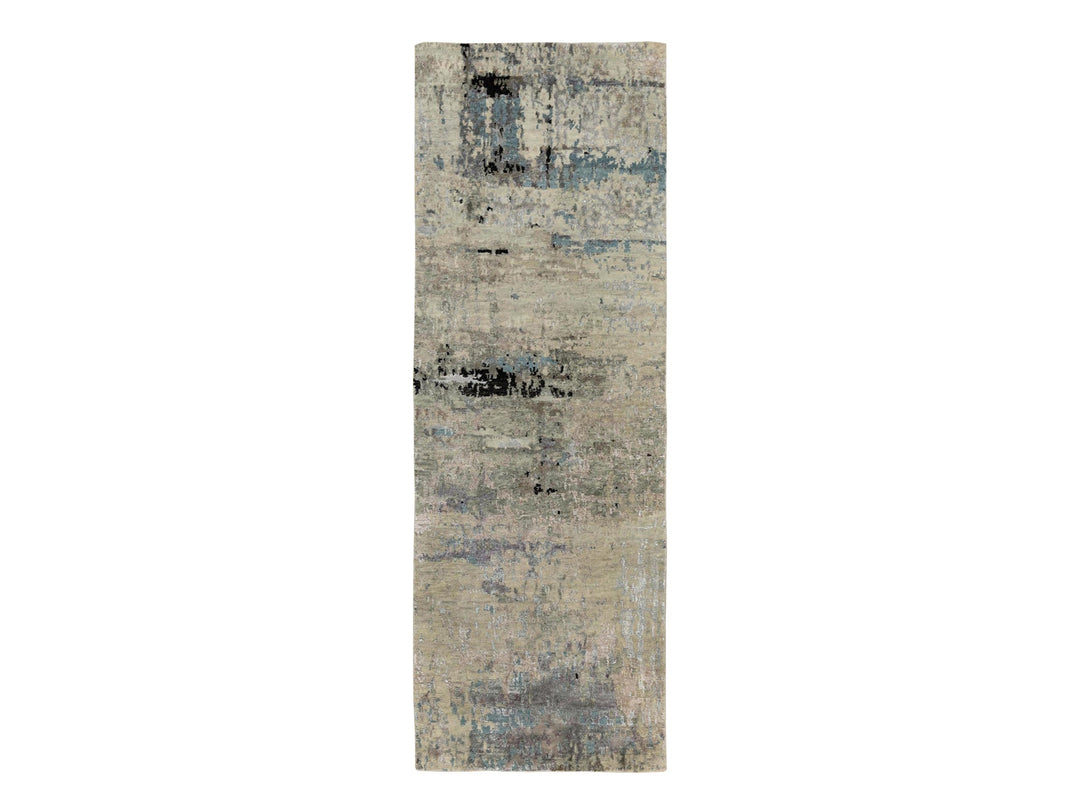 2'5" x 7'9" New Hand Knotted Grey Wool & Silk Runner Oriental Rug - MOA10258489