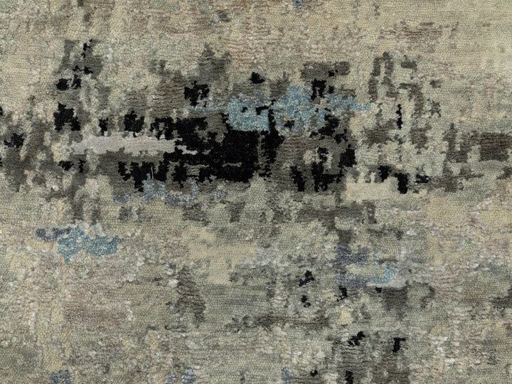 2'6" x 5'10" New Hand Knotted Grey Wool & Silk Runner Oriental Rug - MOA10258491