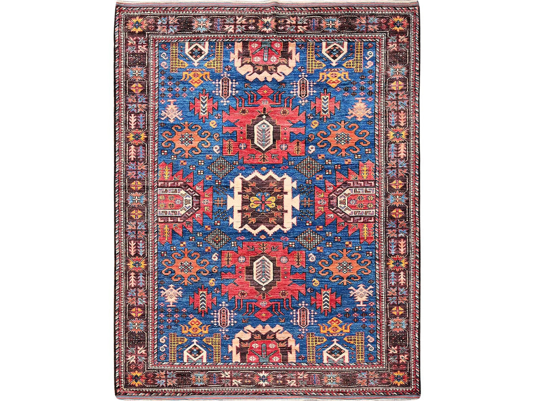 6'0" x 7'10" New Hand Knotted Blue Wool Rectangle Oriental Rug - MOA102584