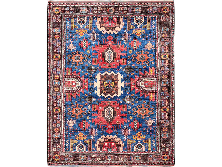 6'0" x 7'10" New Hand Knotted Blue Wool Rectangle Oriental Rug - MOA102584