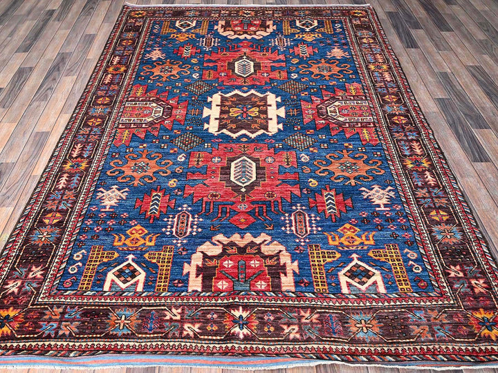 6'0" x 7'10" New Hand Knotted Blue Wool Rectangle Oriental Rug - MOA102584
