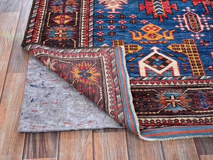6'0" x 7'10" New Hand Knotted Blue Wool Rectangle Oriental Rug - MOA102584