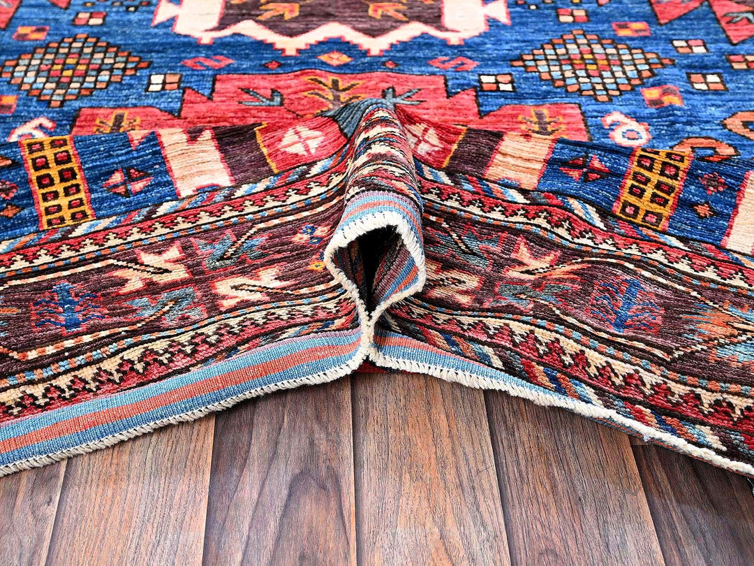 6'0" x 7'10" New Hand Knotted Blue Wool Rectangle Oriental Rug - MOA102584