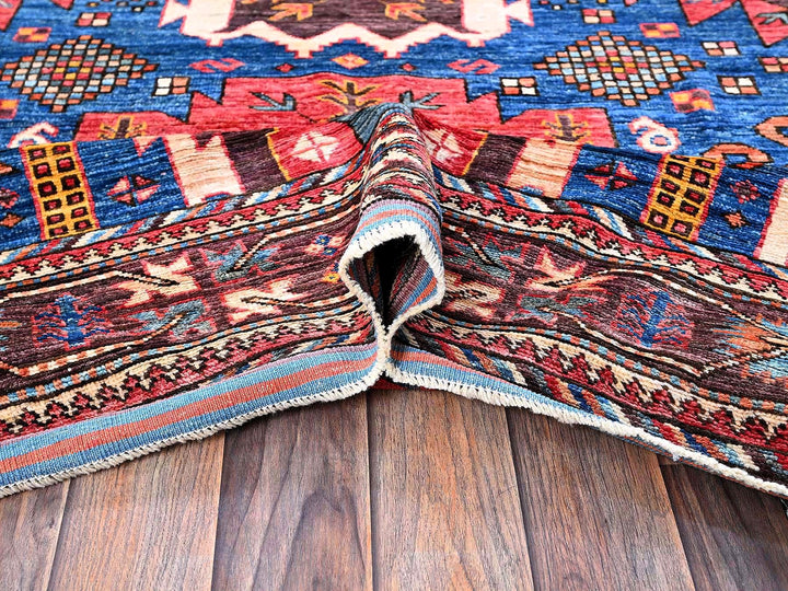 6'0" x 7'10" New Hand Knotted Blue Wool Rectangle Oriental Rug - MOA102584