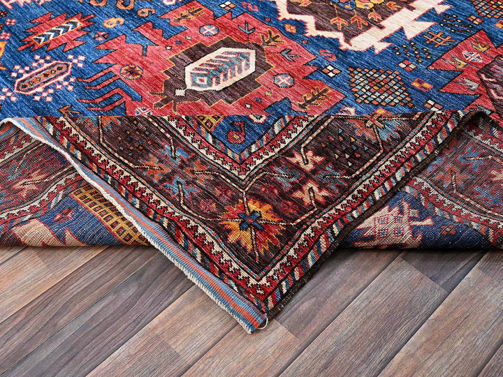 6'0" x 7'10" New Hand Knotted Blue Wool Rectangle Oriental Rug - MOA102584