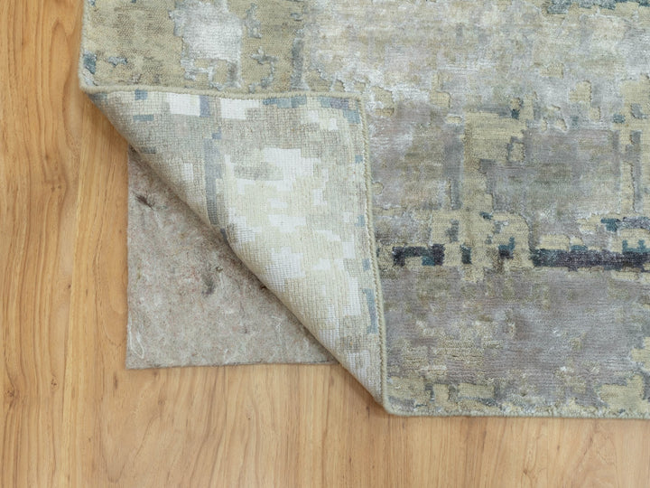 9'10" x 9'11" New Hand Knotted Grey Wool & Silk Square Oriental Rug - MOA10258501