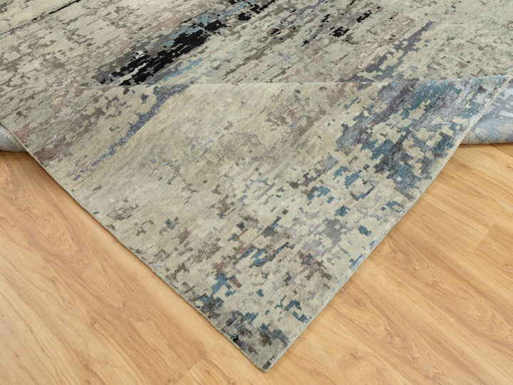 9'10" x 9'11" New Hand Knotted Grey Wool & Silk Square Oriental Rug - MOA10258501