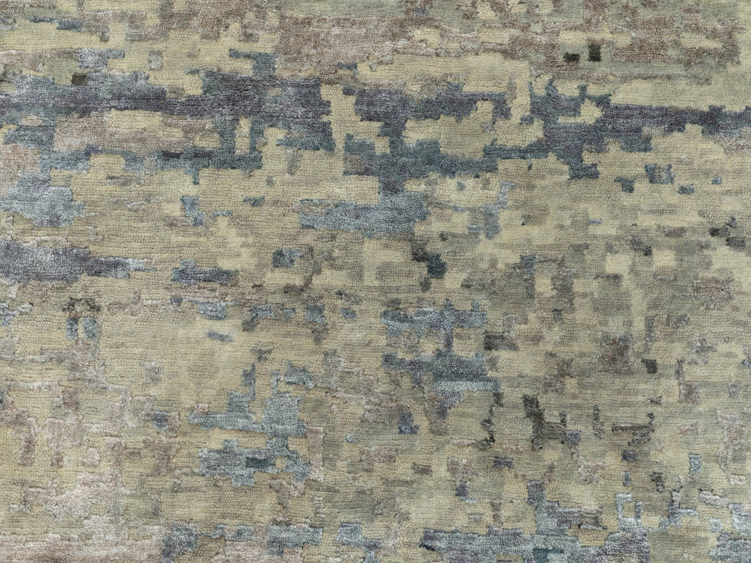 9'10" x 9'11" New Hand Knotted Grey Wool & Silk Square Oriental Rug - MOA10258501