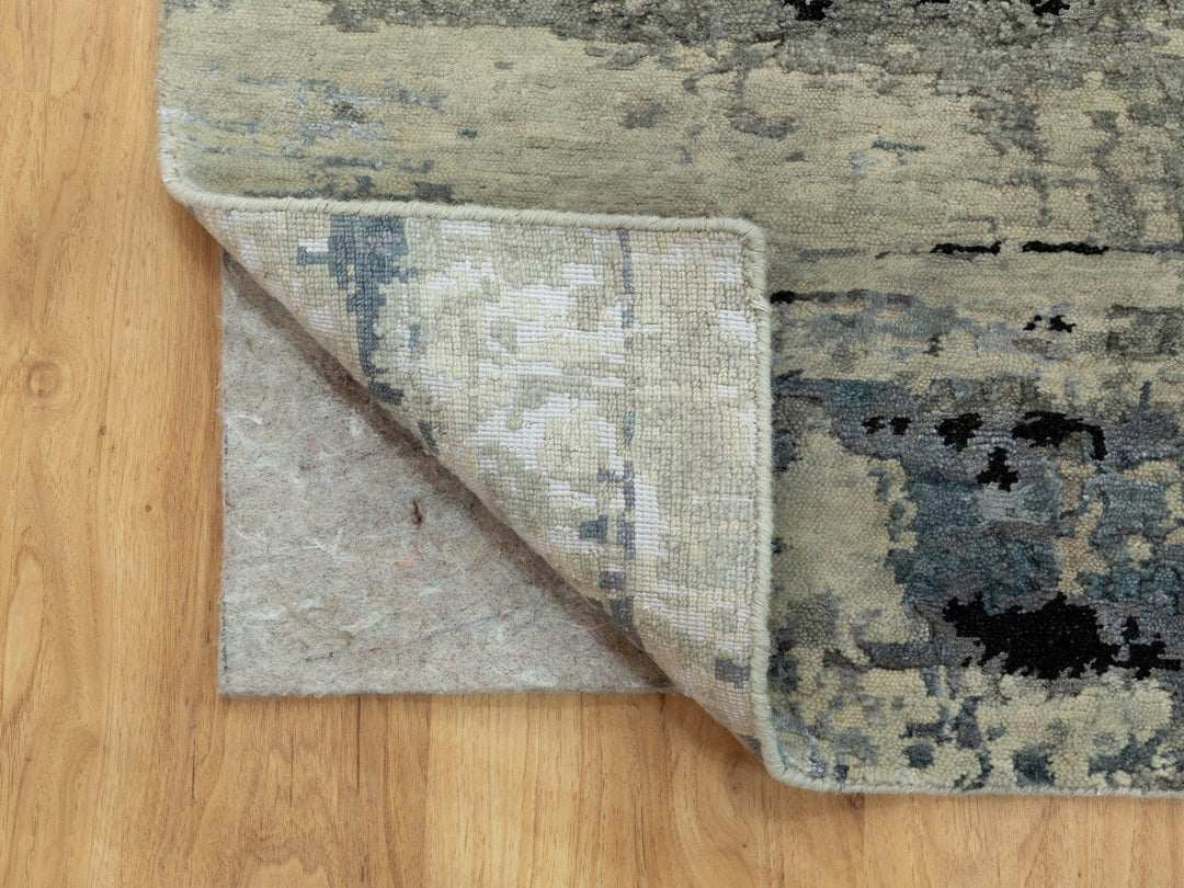 2'0" x 2'10" New Hand Knotted Grey Wool & Silk Rectangle Oriental Rug - MOA10258504