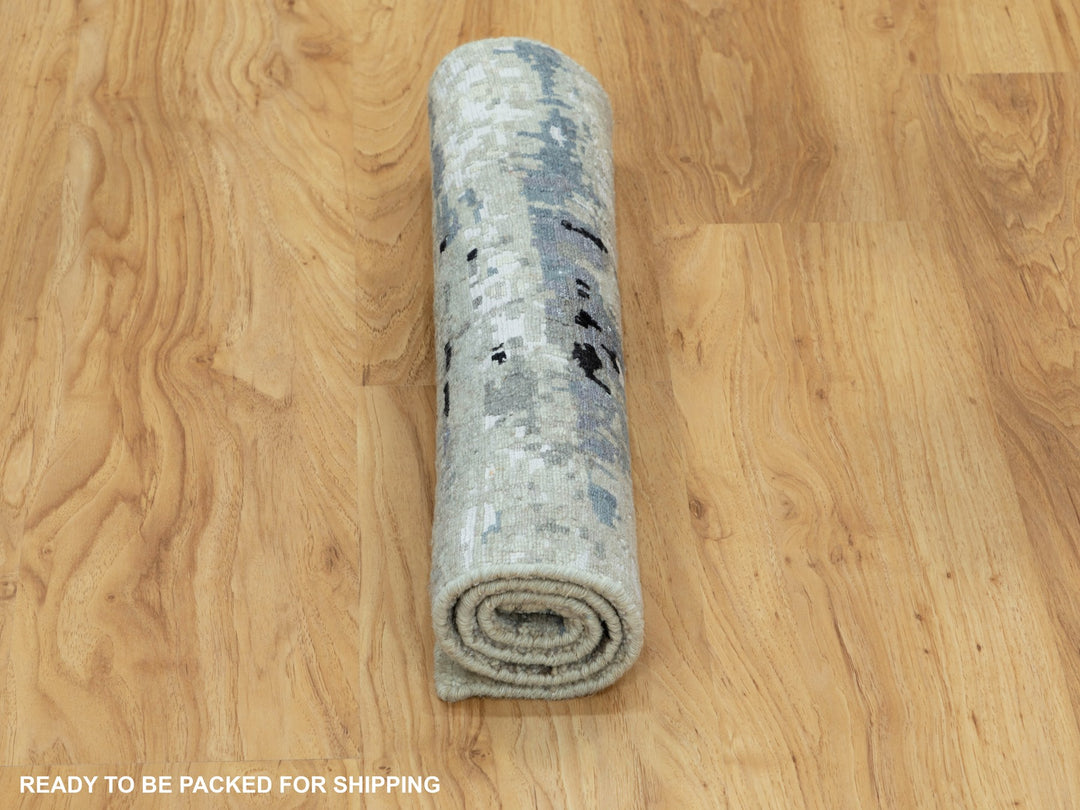 2'0" x 2'10" New Hand Knotted Beige Wool & Silk Rectangle Oriental Rug - MOA10258504