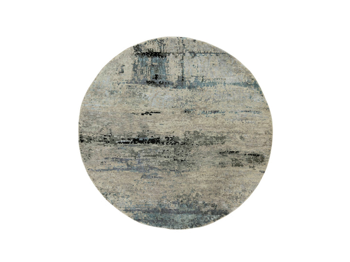 6'0" x 6'0" New Hand Knotted Grey Wool & Silk Round Oriental Rug - MOA10258509