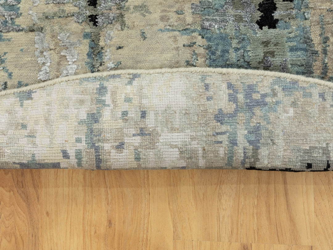 6'0" x 6'0" New Hand Knotted Grey Wool & Silk Round Oriental Rug - MOA10258509